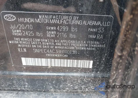 2011 Hyundai Sonata Limited from USA, damaged, VIN 5NPEC4AC3BH110138